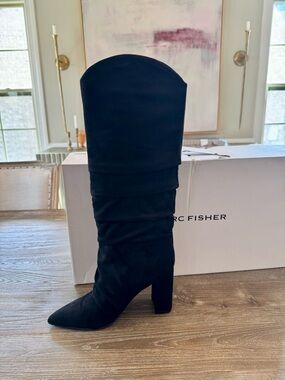 Marc Fisher Black Slouchy Block Heel Knee Boots